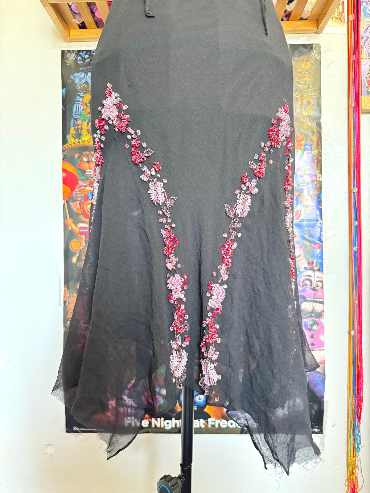 vintage 90’s silk black fairy hanky hem beaded mini dress