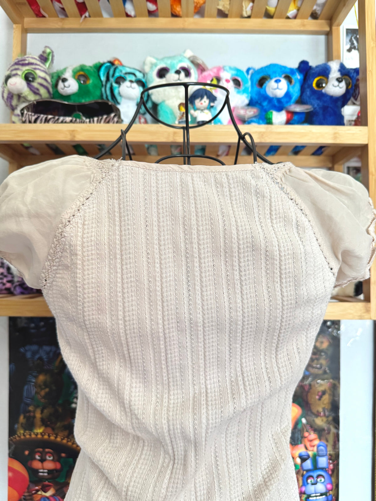 y2k vintage cream babydoll cap sleeve top