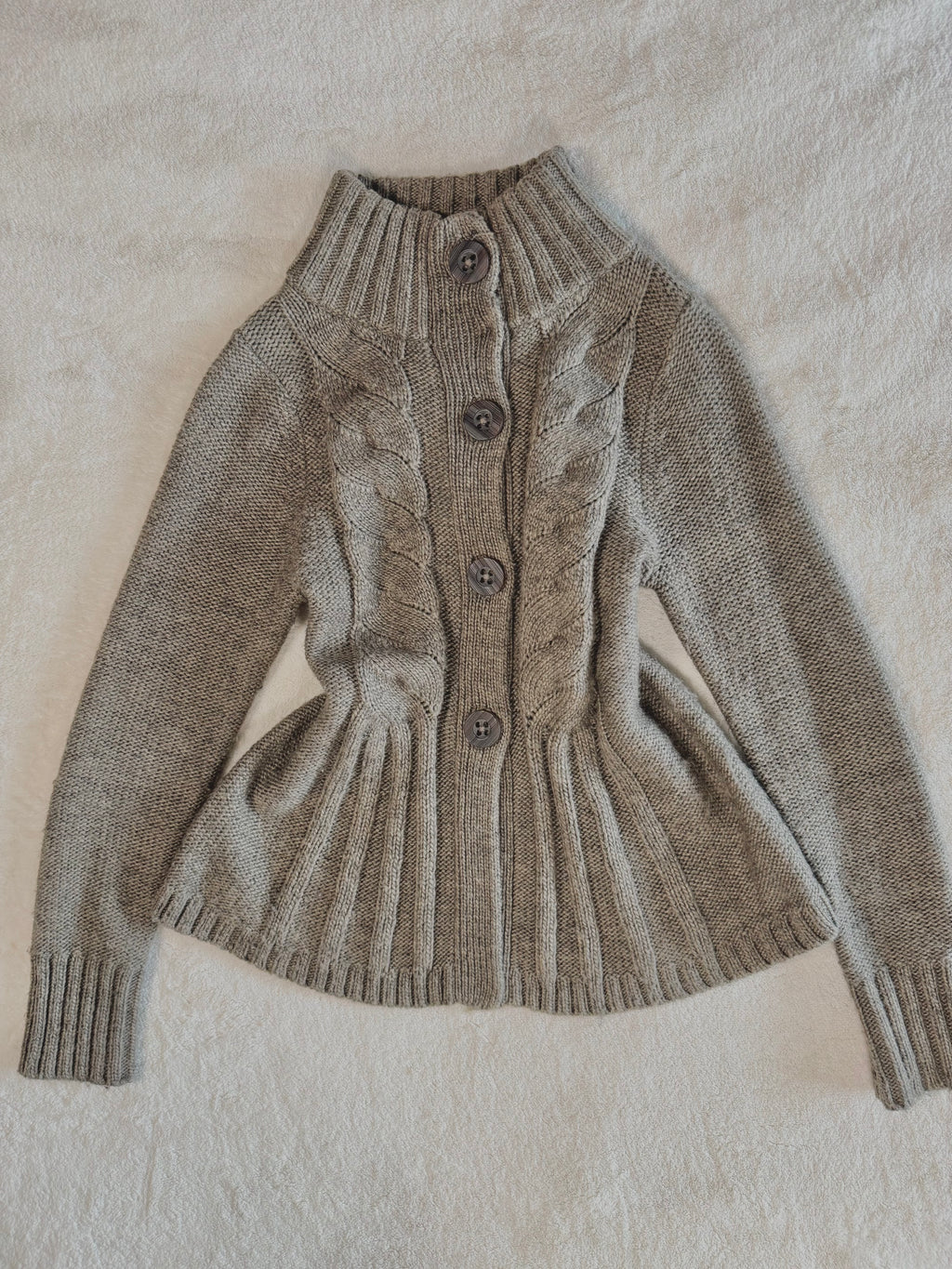 y2k vintage grey brown babydoll chunky knitted button up cardigan