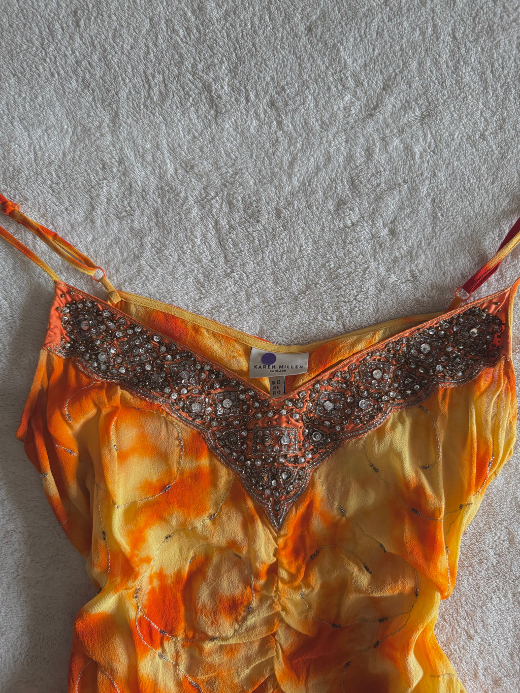 y2k vintage 2002 silk tie dye effect sequin embellished cami top warm autumnal