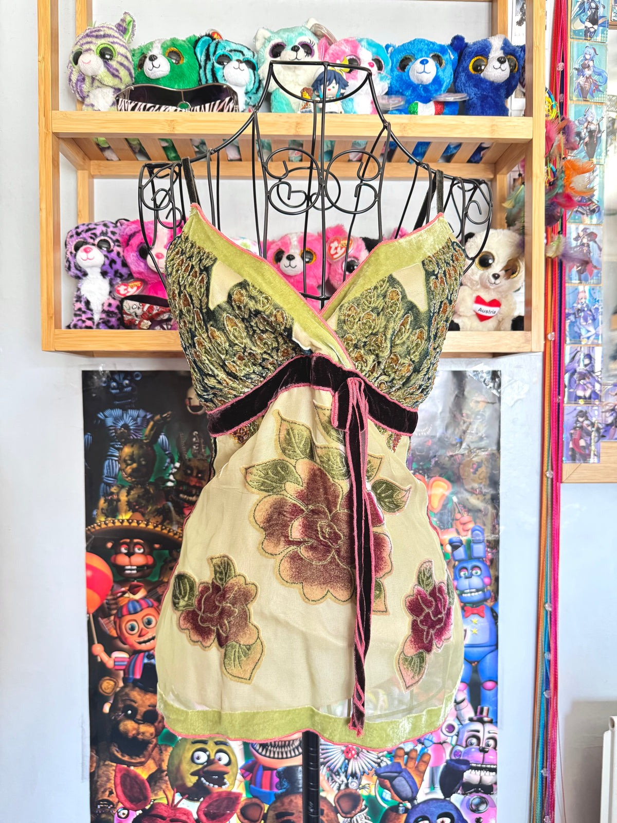 y2k vintage mixed textures velvet beaded incredible earthy cami top whimsical fairycore