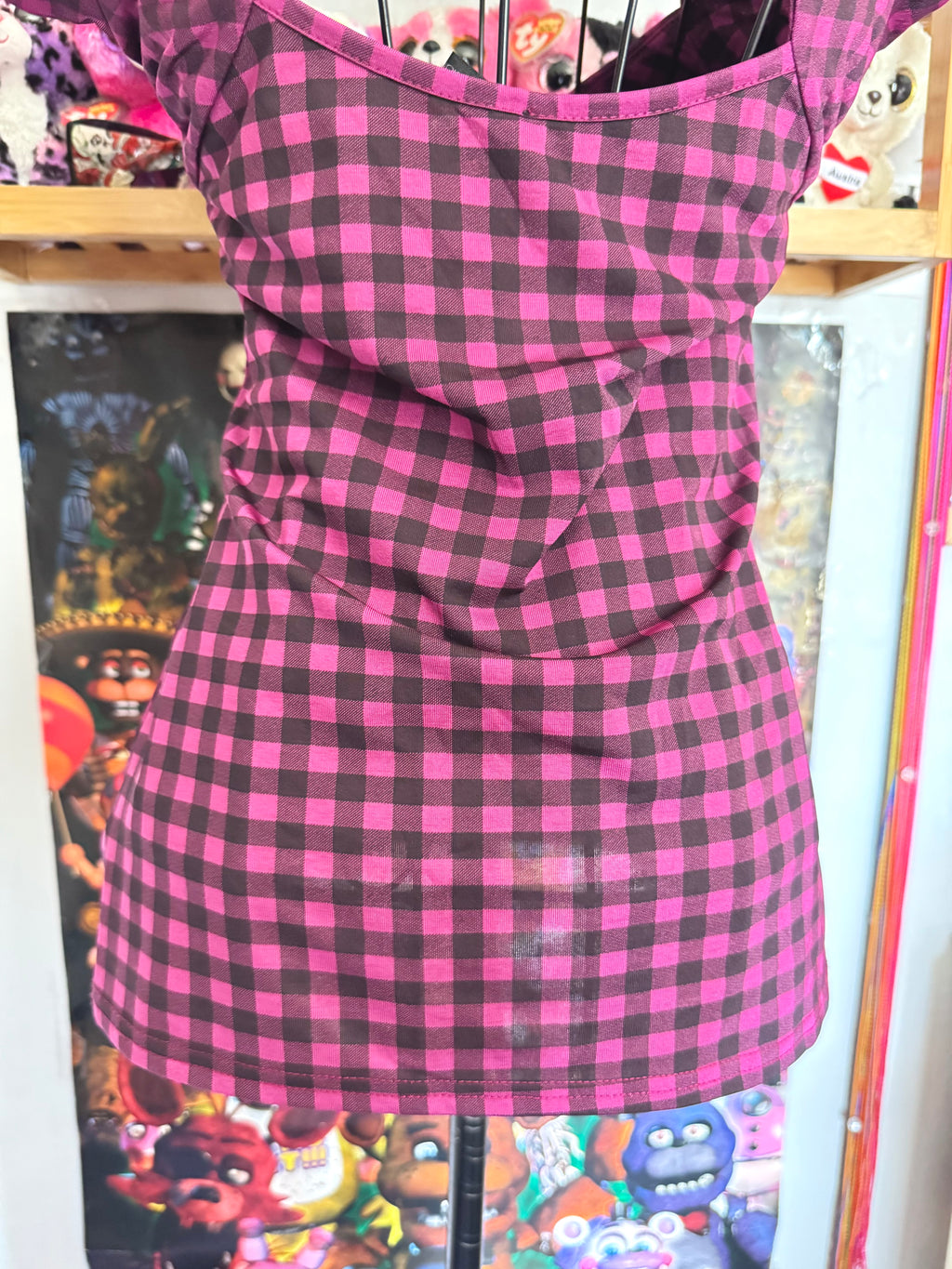 y2k vintage checkered fitted sweetheart cap sleeve top monster high vibes