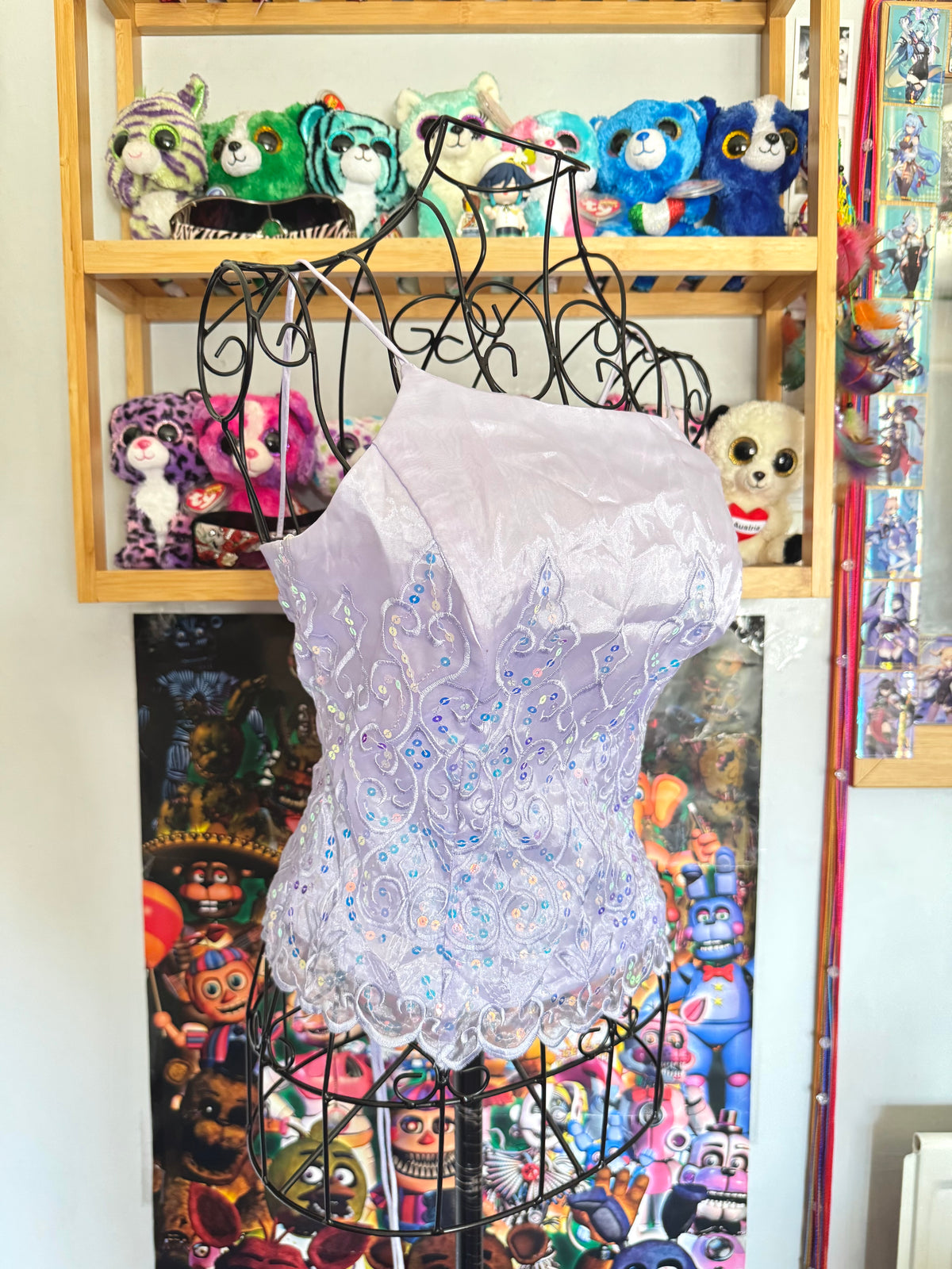 y2k vintage lilac purple lace back cropped and fitted corset top with sequins embellished