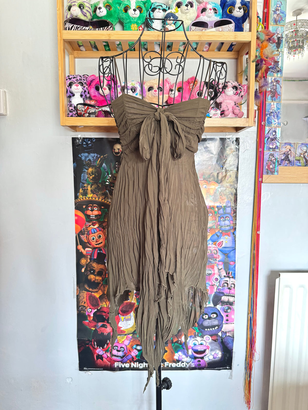 y2k vintage khaki forest fairy floaty asymmetrical hem cami top