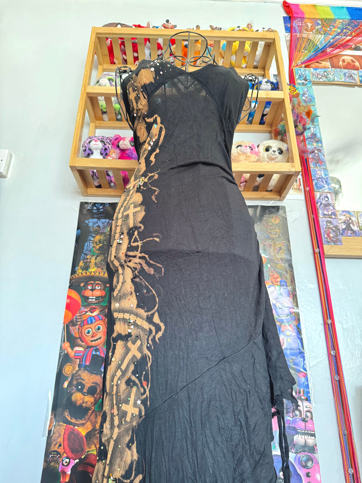 y2k vintage cotton and silk blend asymmetrical halterneck beaded dress