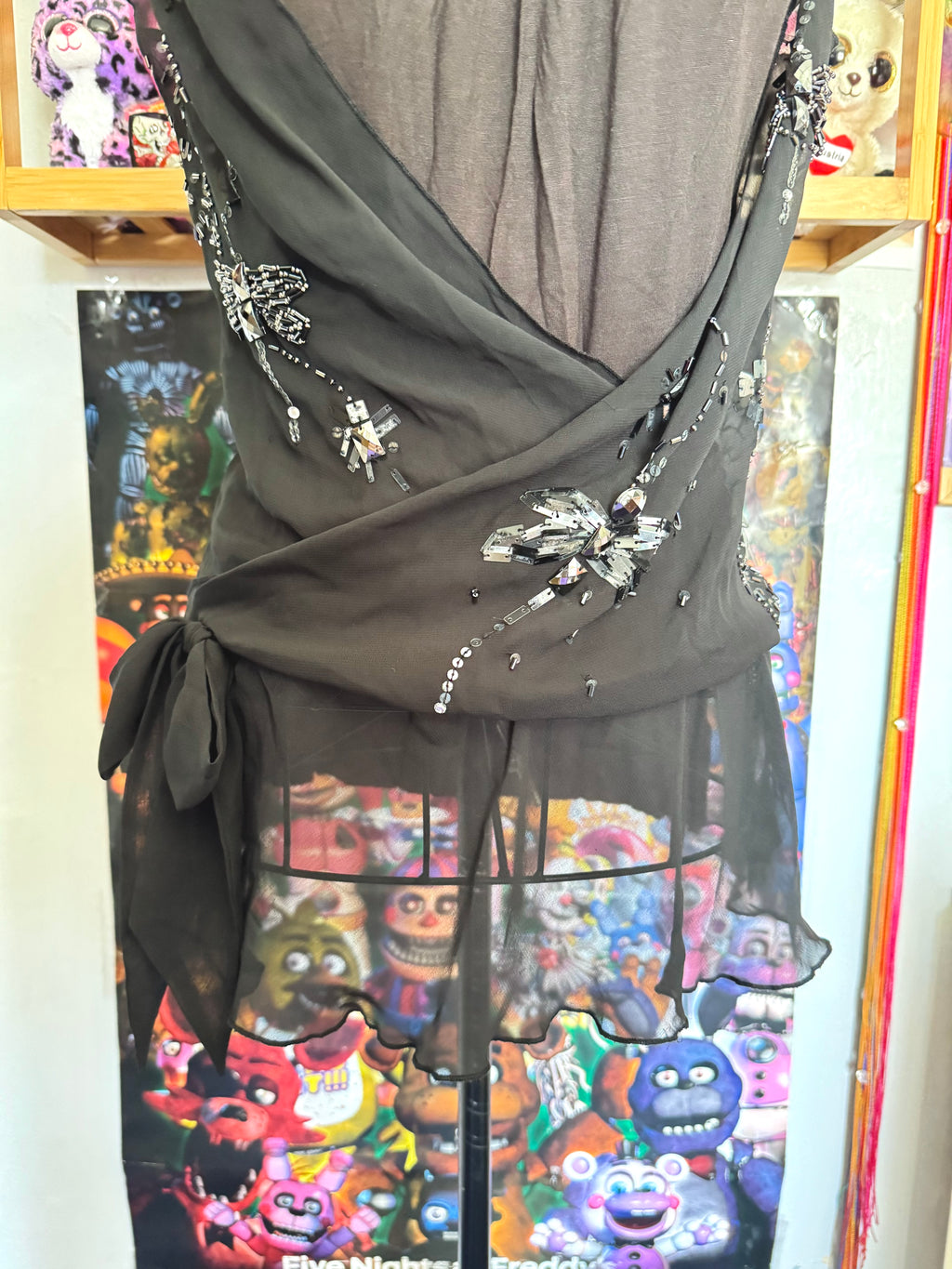 y2k vintage layered vest top with dragonfly jewels embellished and lettuce hem