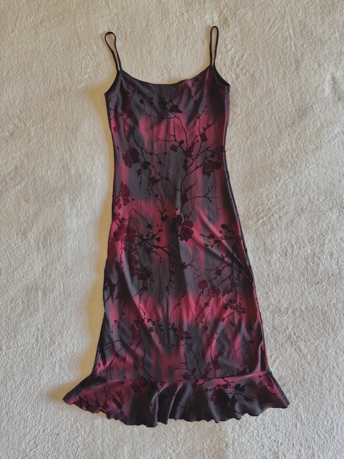 y2k vintage red and black velvet floral midi dress