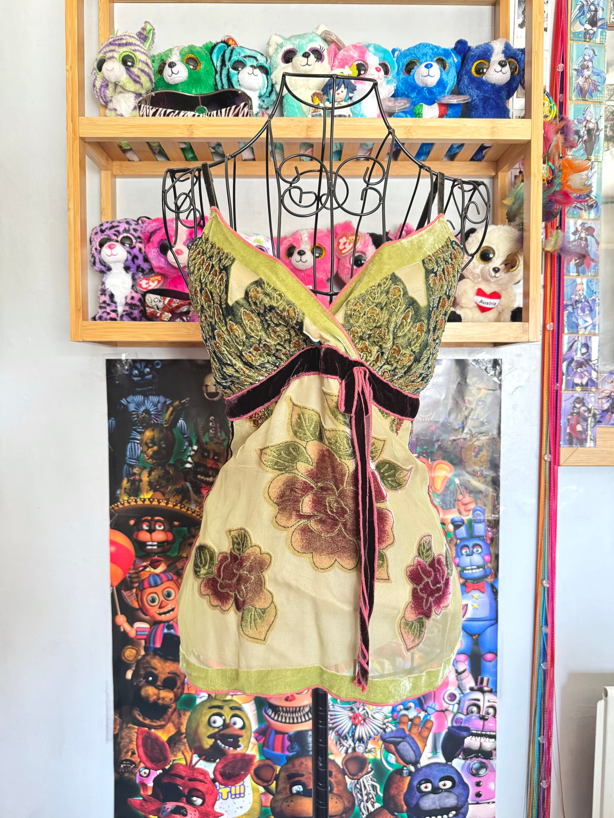 y2k vintage mixed textures velvet beaded incredible earthy cami top whimsical fairycore