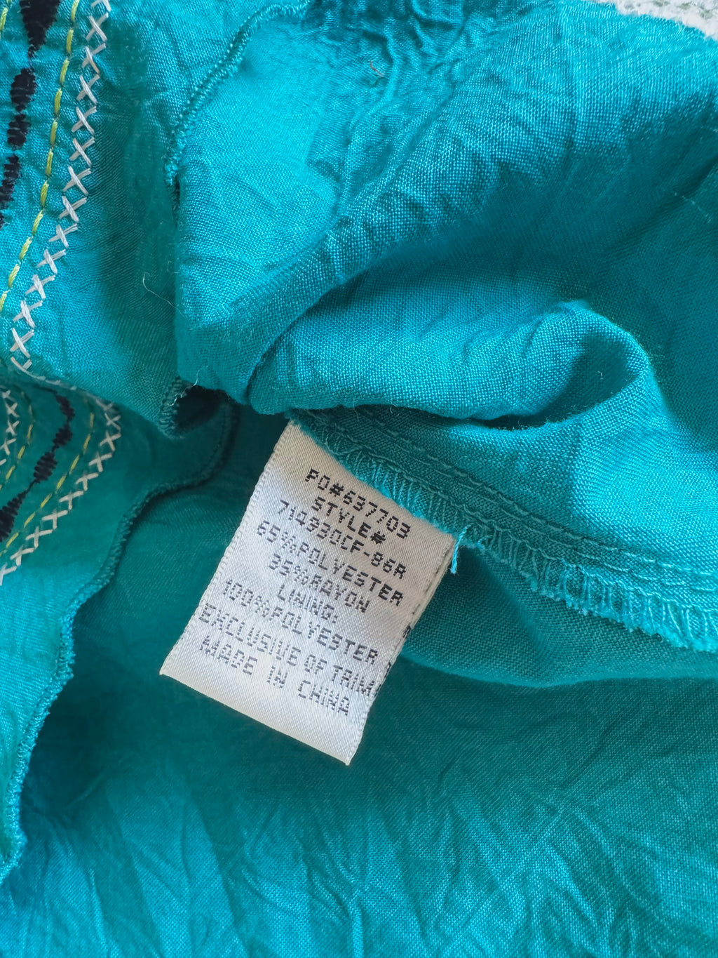 y2k vintage teal blue tie back fitted cami top with expansive floral embroidery