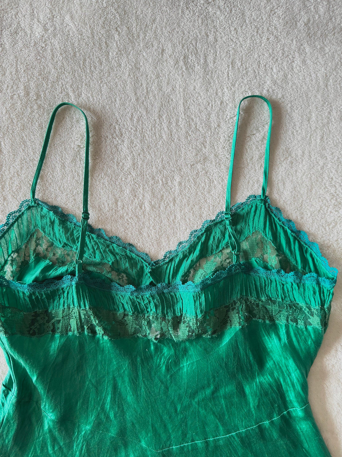 y2k vintage emerald green silk forest cami top