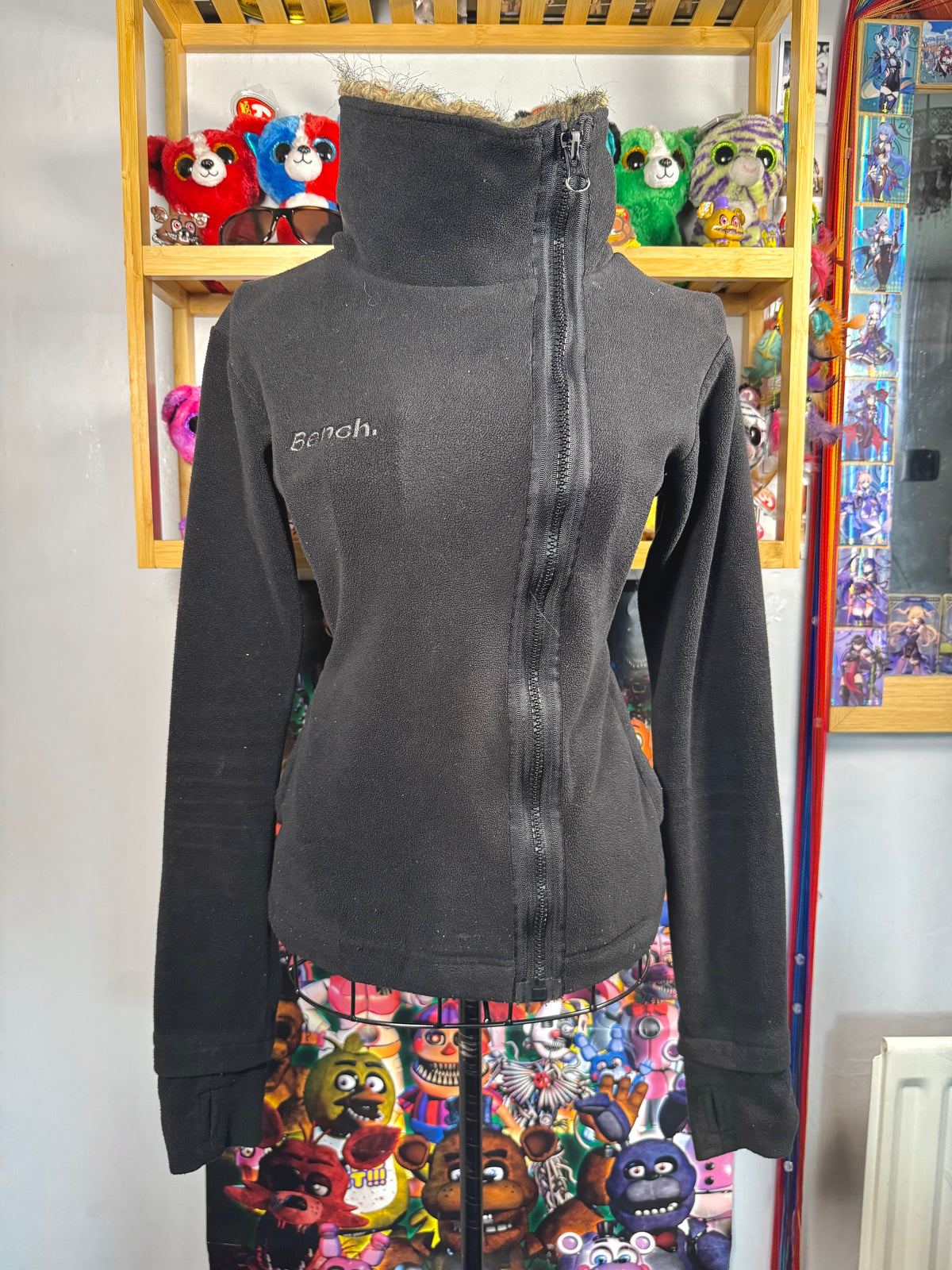 y2k vintage black asymmetrical zip up fluffy lined fleece jacket
