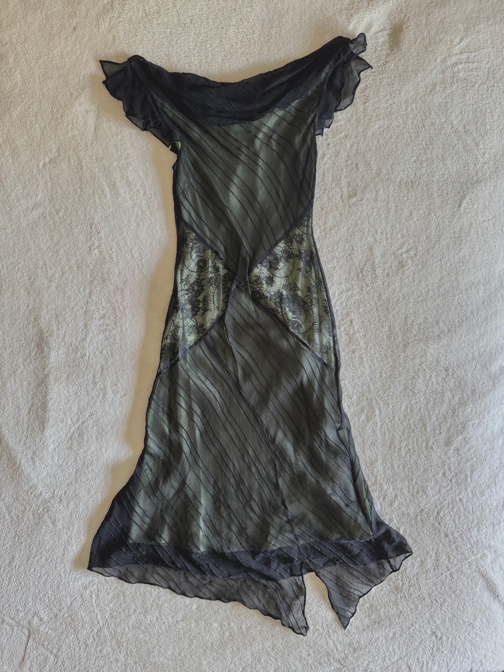 y2k vintage silk mint and black maxi length boat neck dress