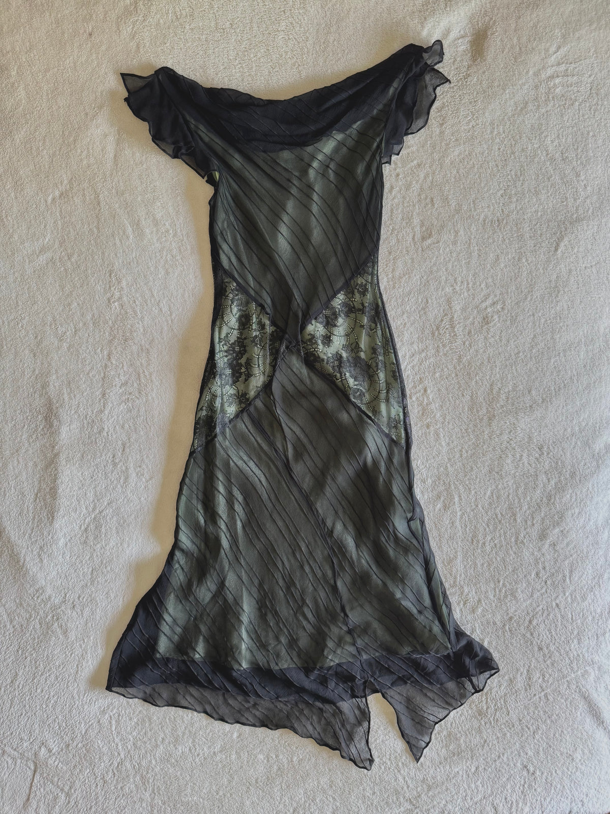 y2k vintage silk mint and black maxi length boat neck dress