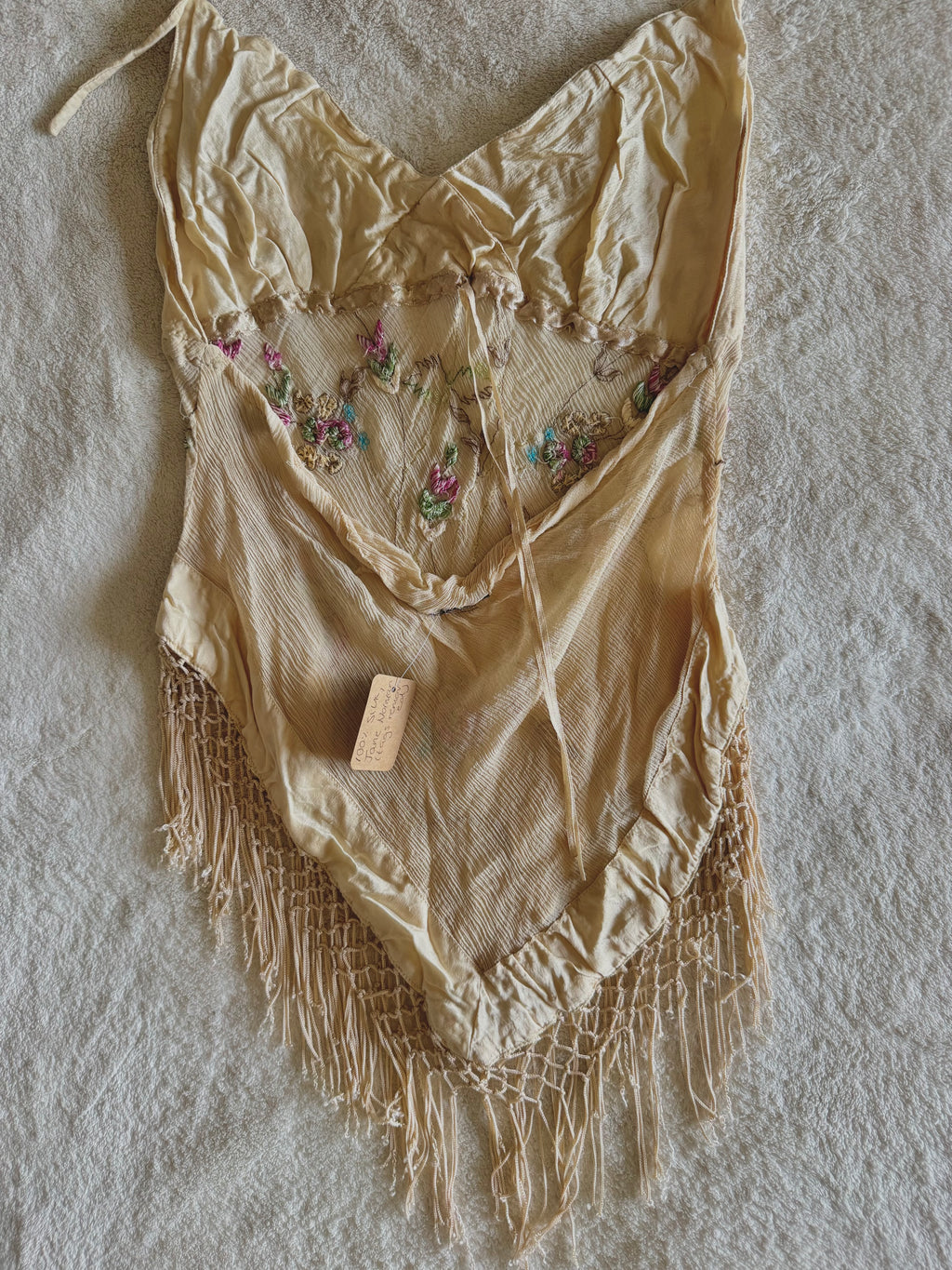 y2k vintage silk floral embroidery fitted halterneck top with lattice tassels festival western