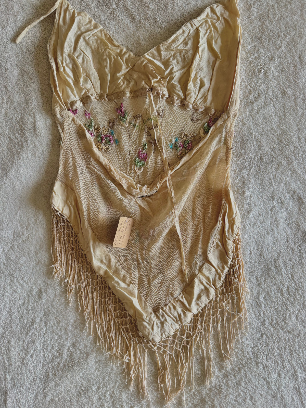y2k vintage silk floral embroidery fitted halterneck top with lattice tassels festival western