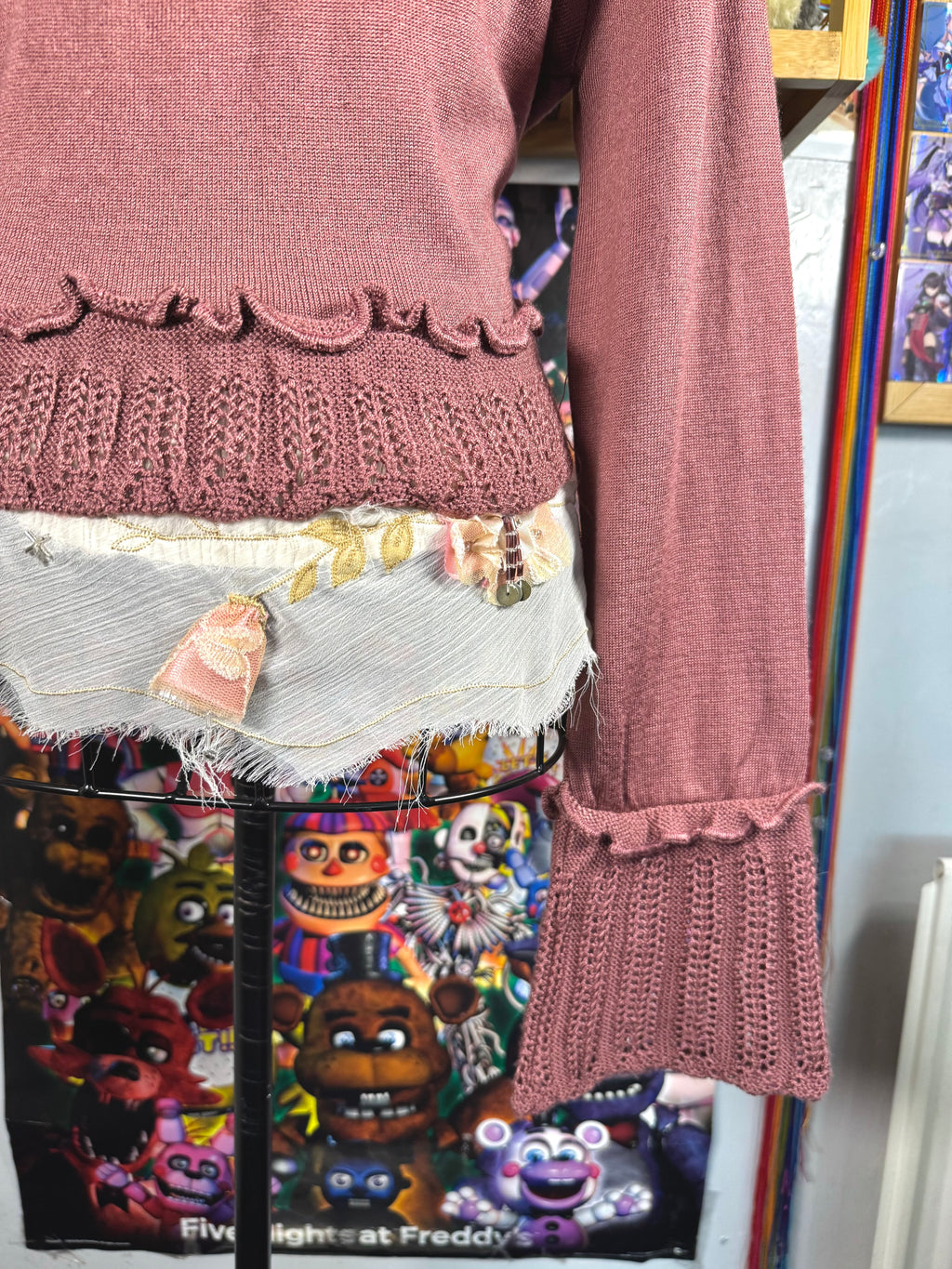 y2k vintage dusty pink fitted cropped tie front flared sleeve cardigan