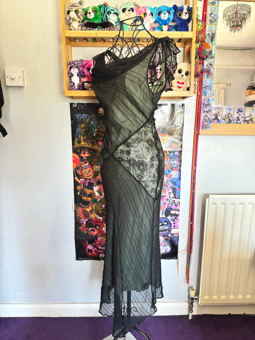 y2k vintage silk mint and black maxi length boat neck dress