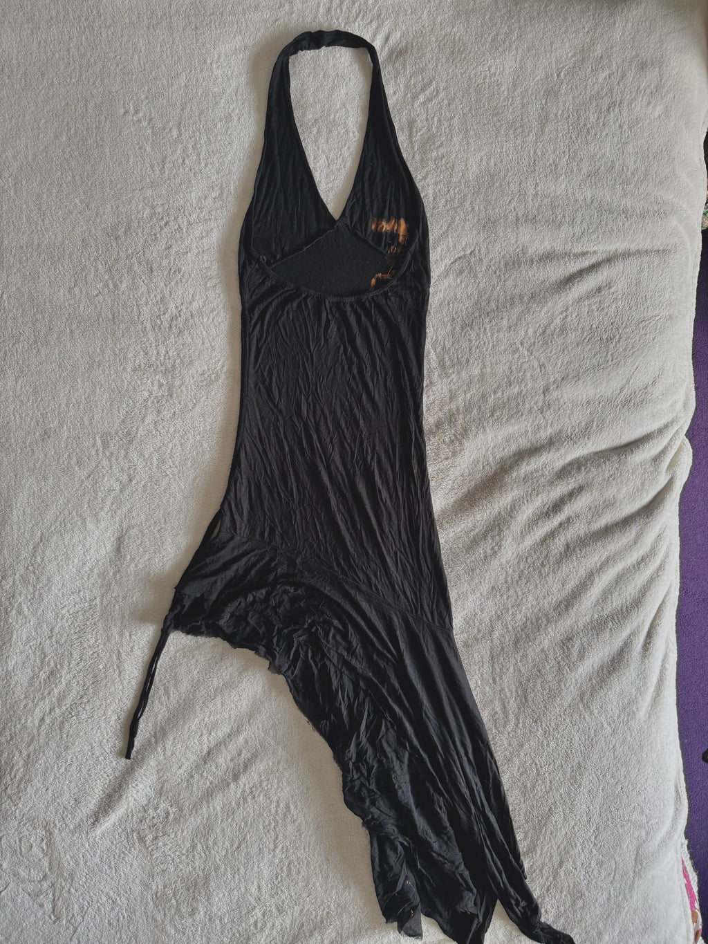 y2k vintage cotton and silk blend asymmetrical halterneck beaded dress