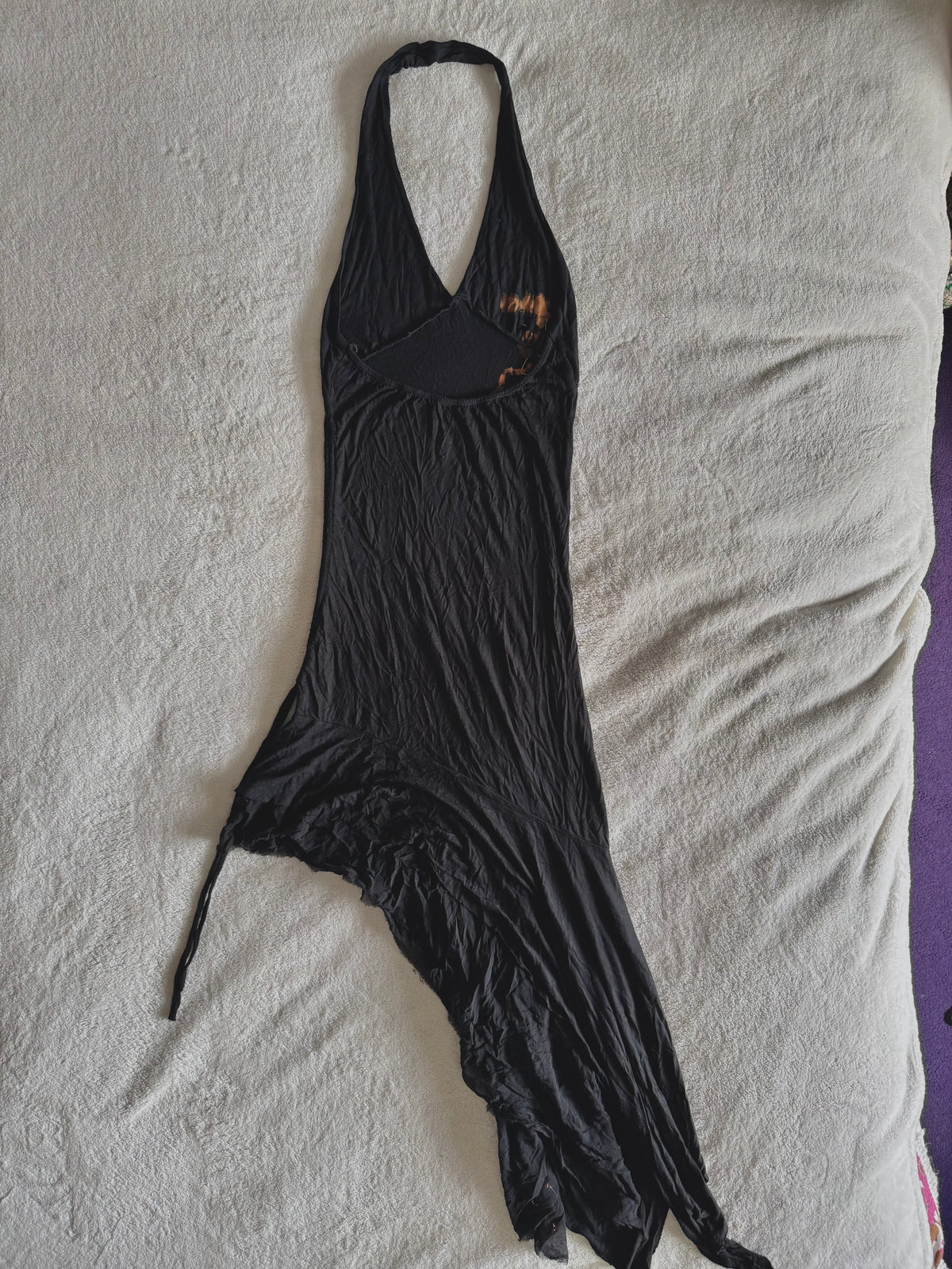 y2k vintage cotton and silk blend asymmetrical halterneck beaded dress