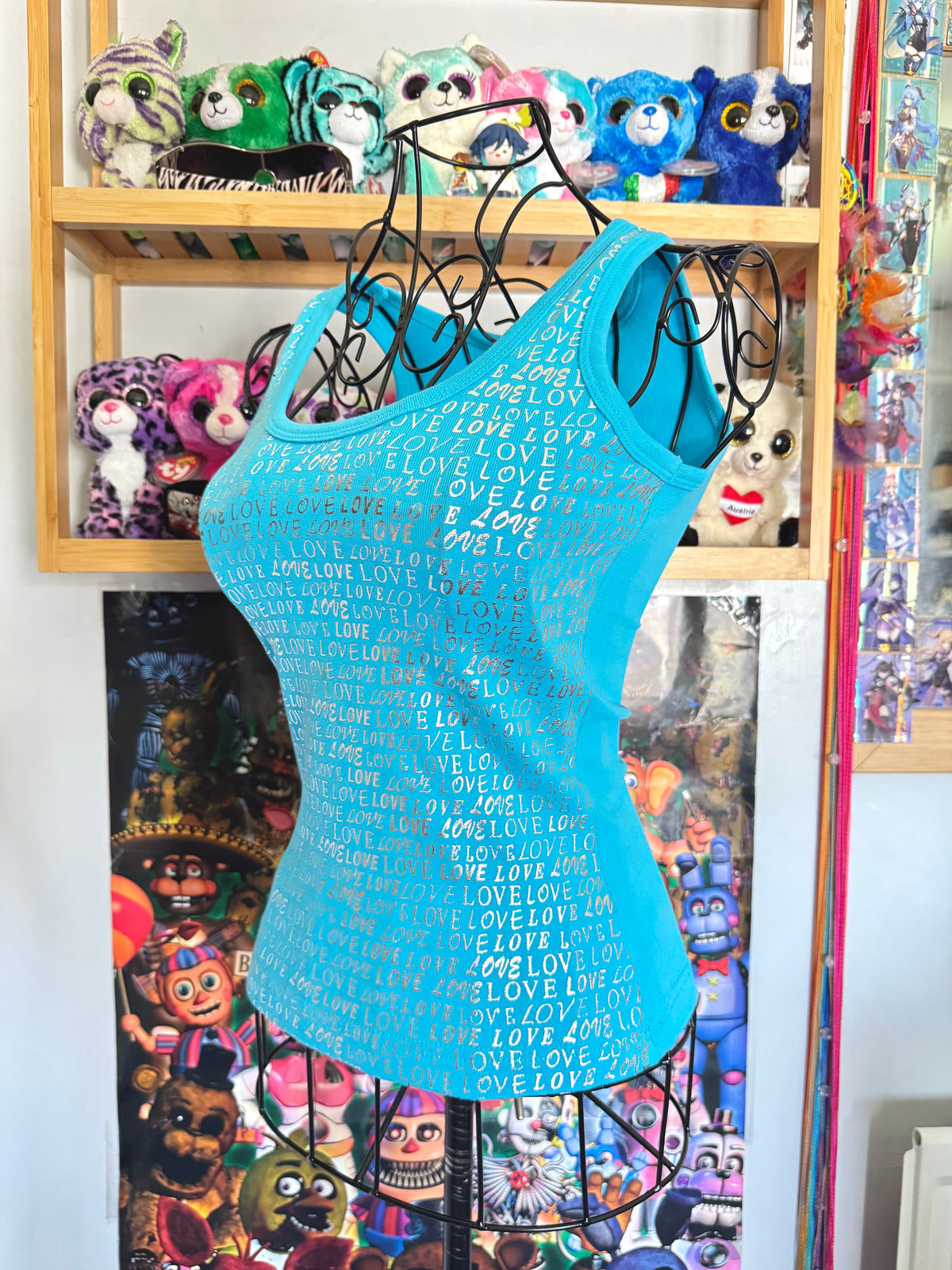 y2k vintage deadstock bnwt aqua blue metallic graphic sleeveless vest top