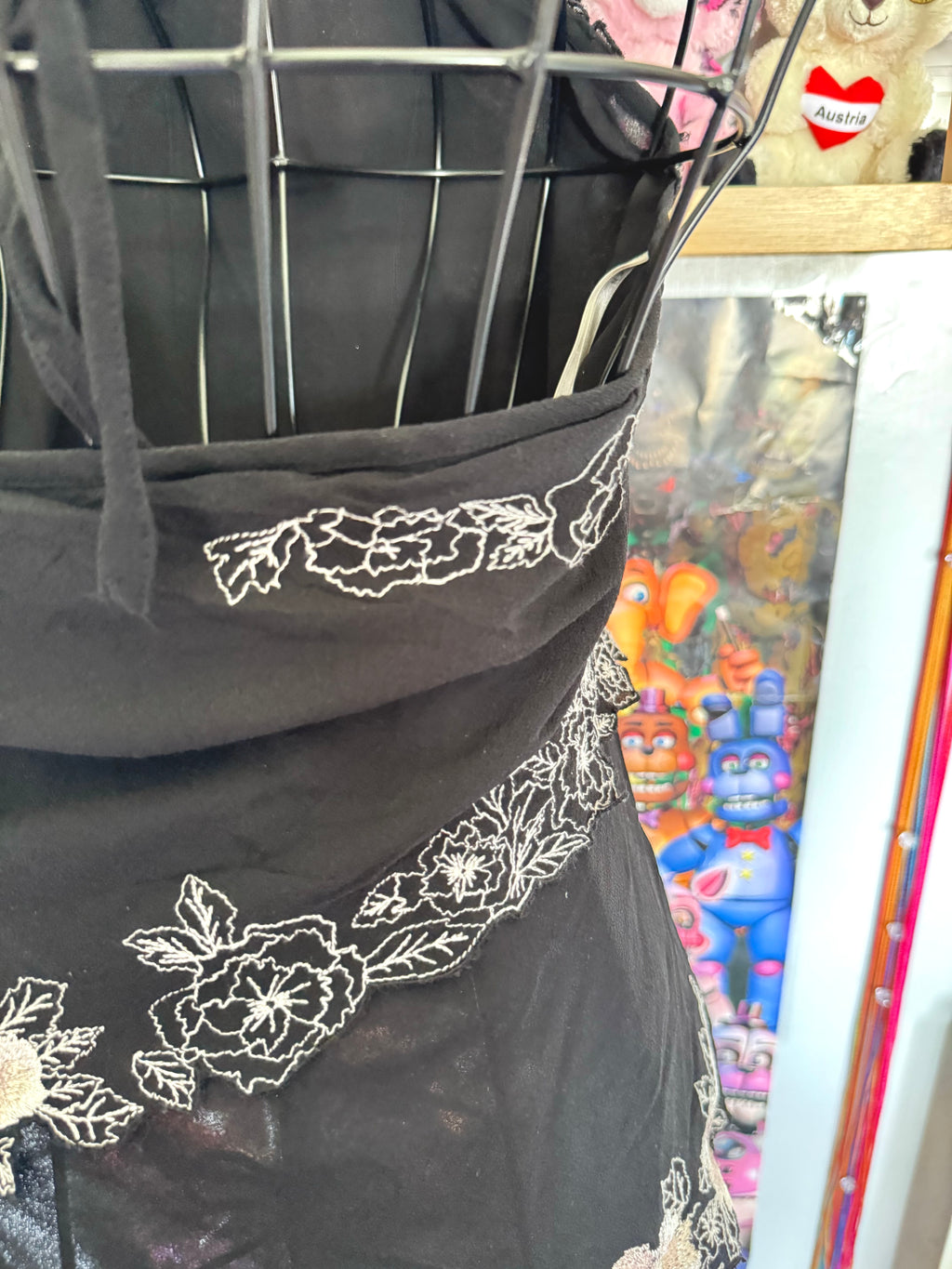 y2k vintage silk black floral embroidered halterneck cami top
