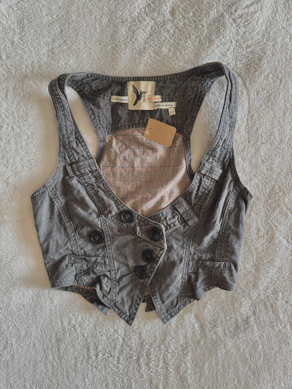 y2k vintage grey button up sleeveless fitted waistcoat
