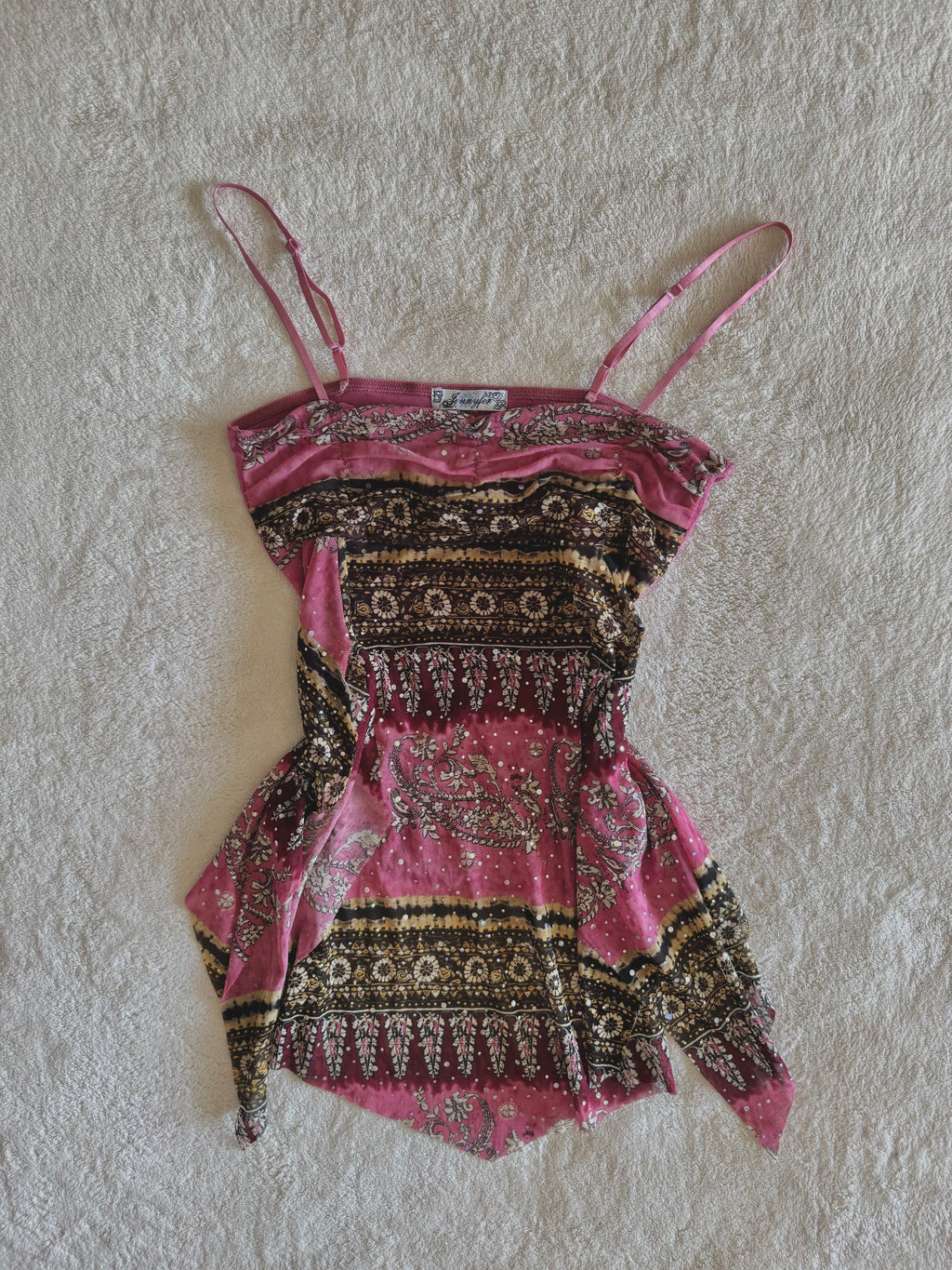y2k vintage pink boho floaty babydoll ruched mesh cami top