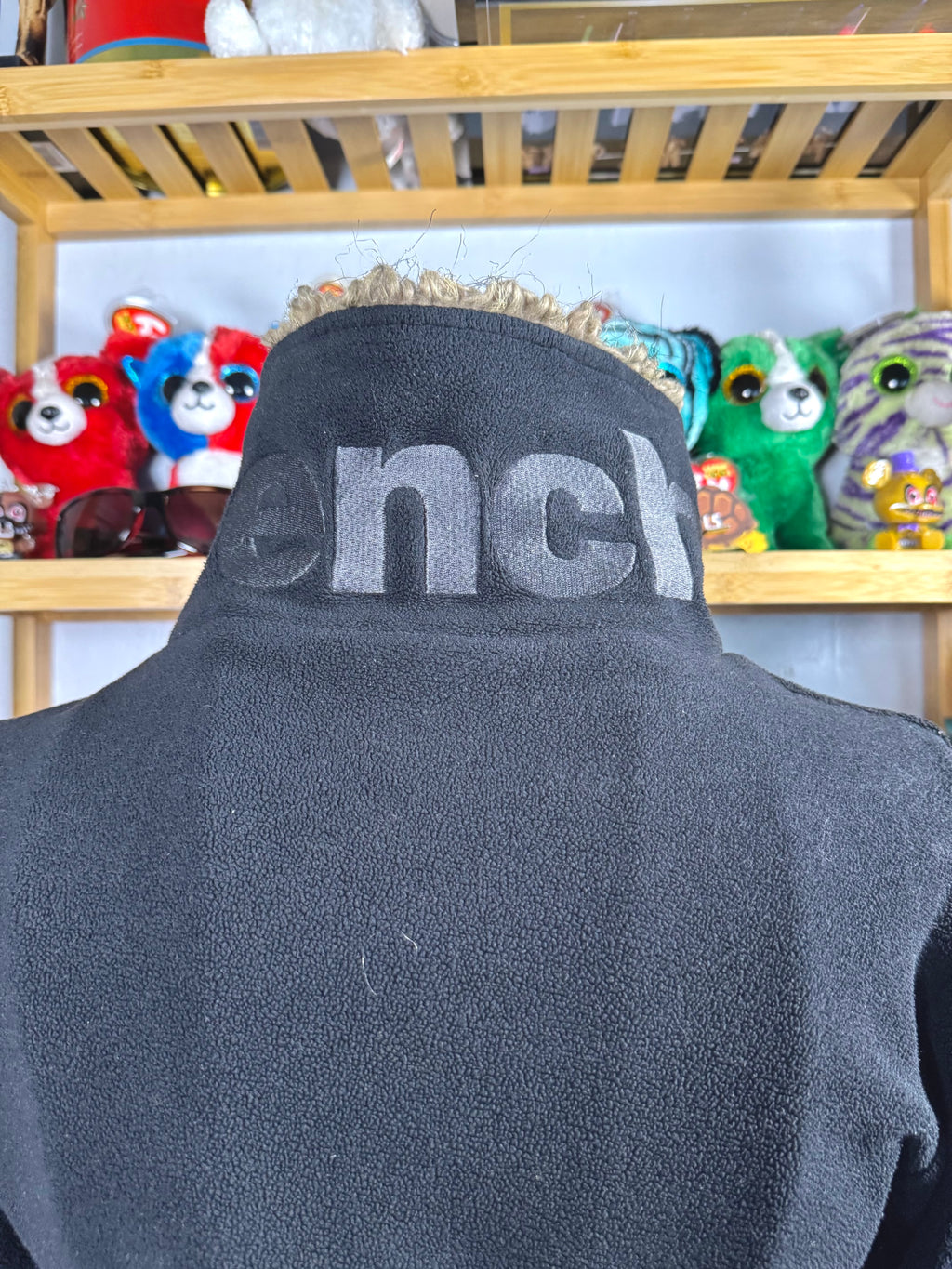 y2k vintage black asymmetrical zip up fluffy lined fleece jacket