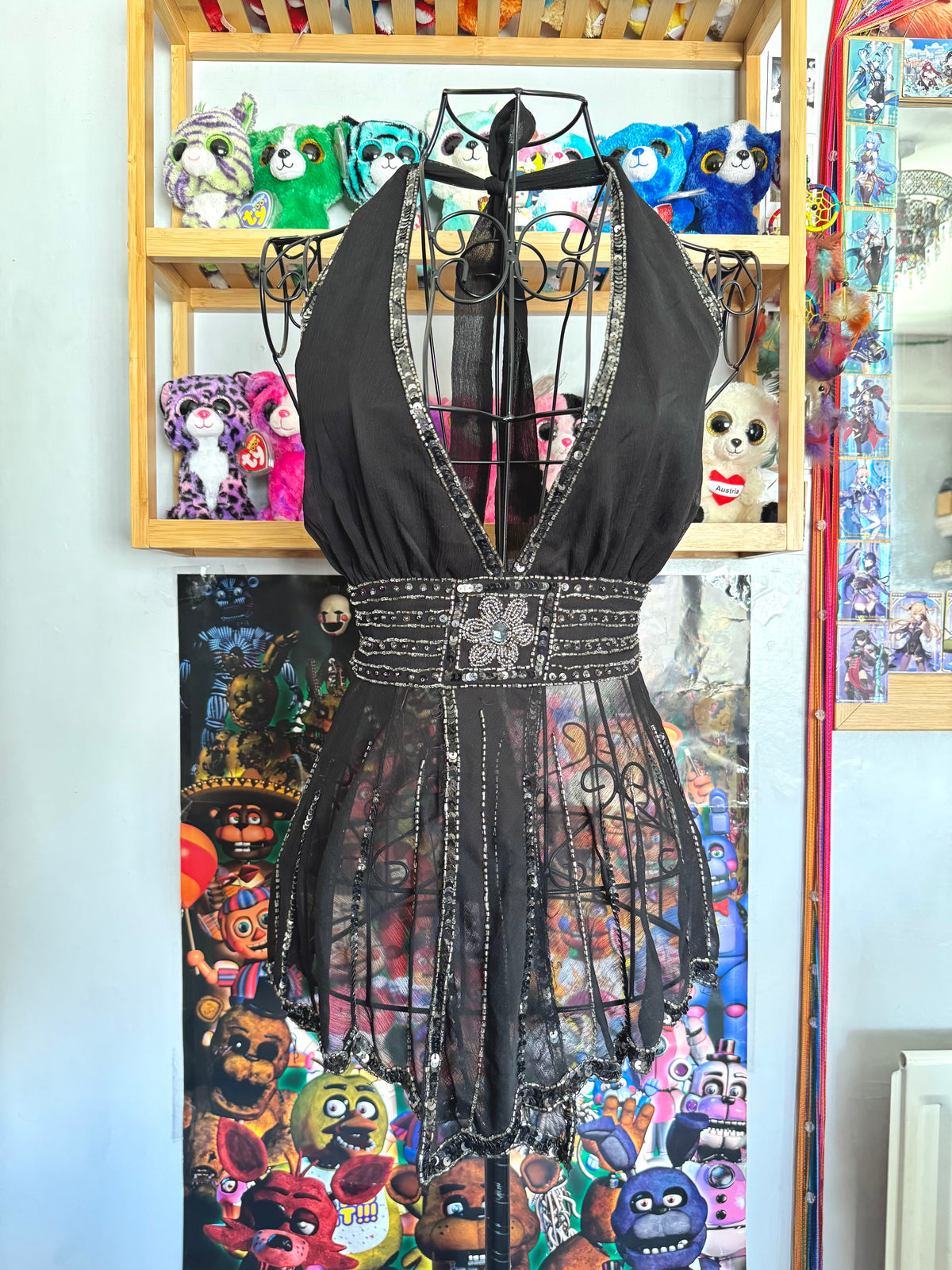 y2k vintage bnwt deadstock backless tie back sequin floral fairy top