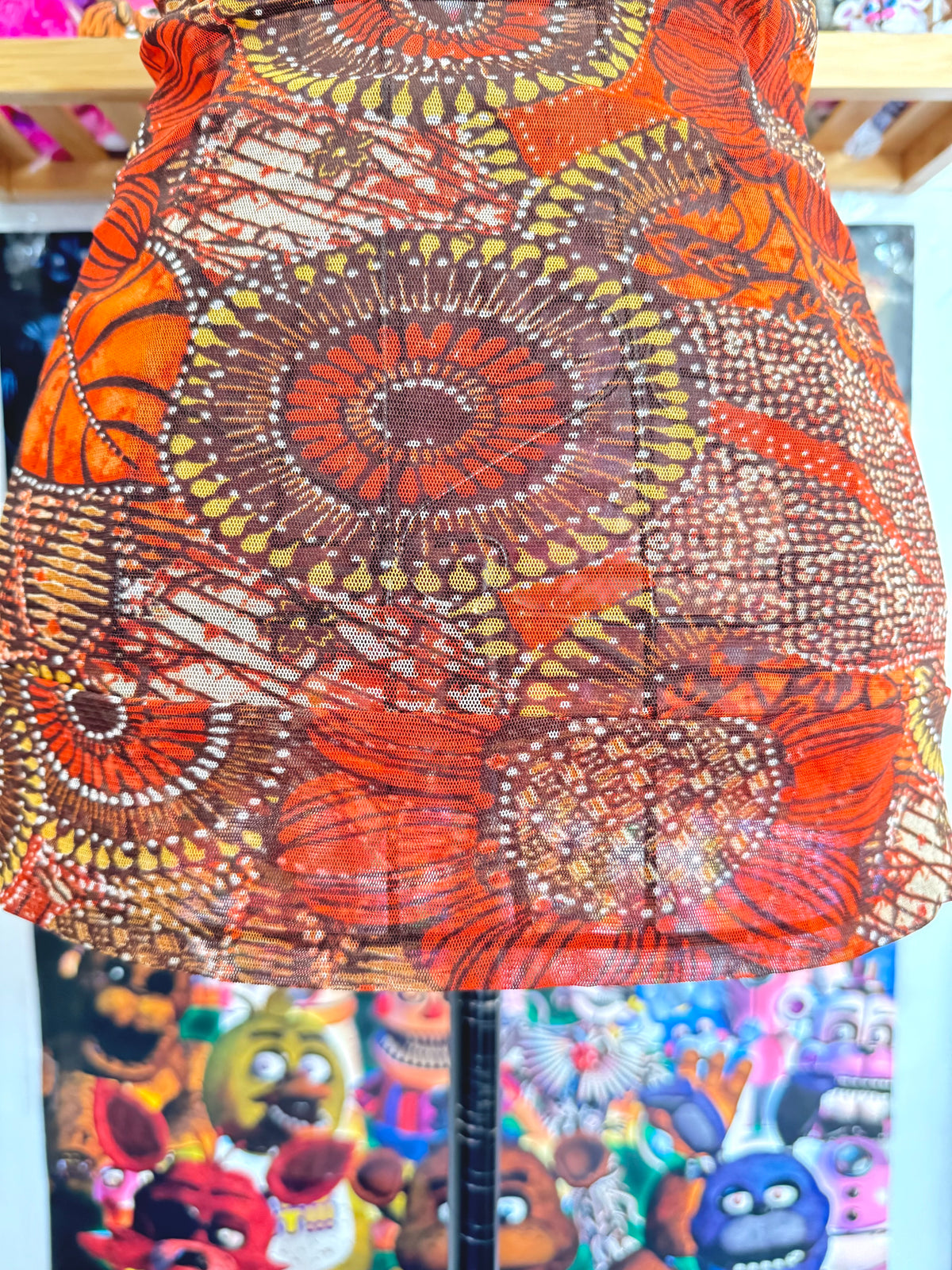 y2k vintage orange floral mesh cami top with wooden beading