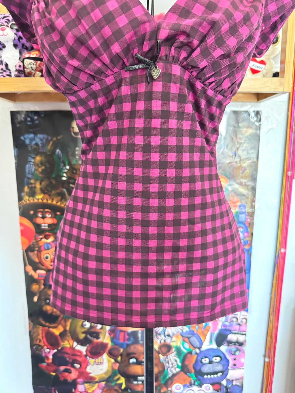 y2k vintage checkered fitted sweetheart cap sleeve top monster high vibes