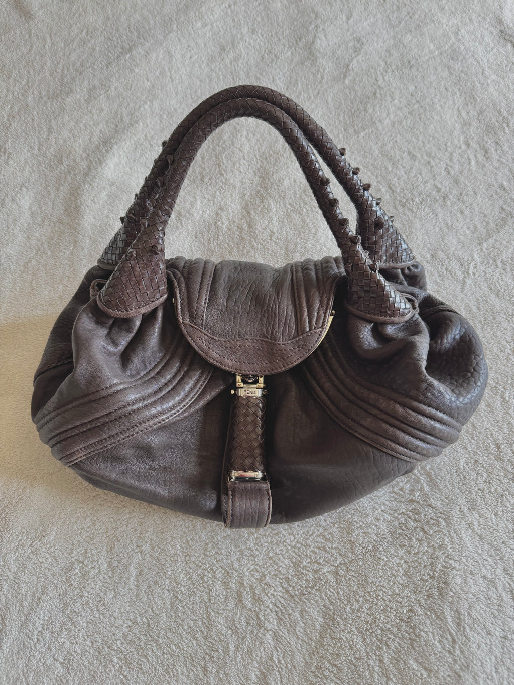 y2k vintage 2005 brown nappa calfskin leather boho slouchy Fendi Spy bag