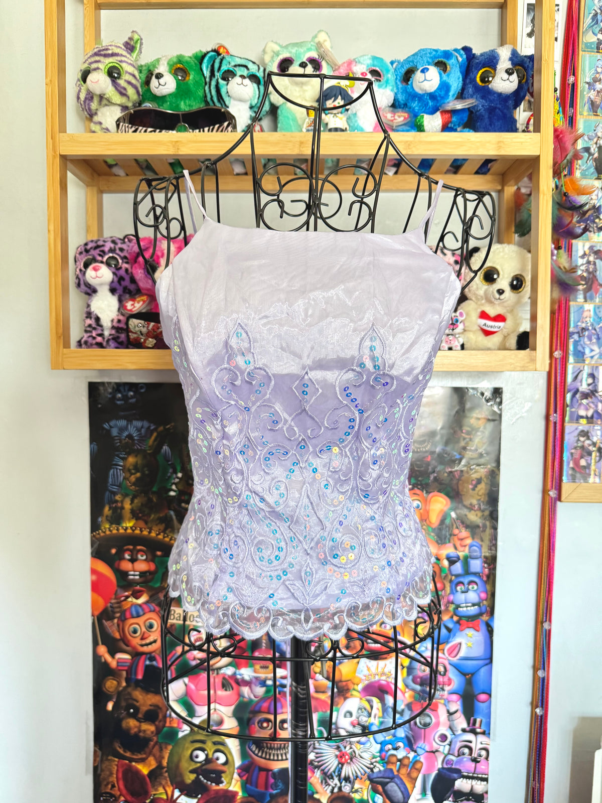 y2k vintage lilac purple lace back cropped and fitted corset top with sequins embellished