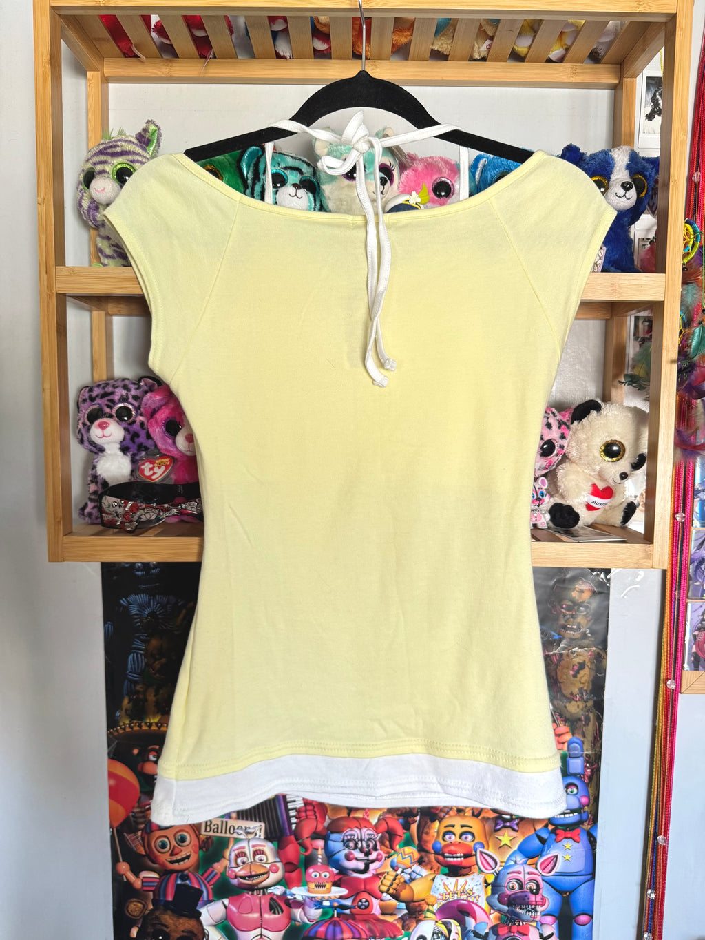 y2k vintage deadstock BNWT butter yellow graphic fitted halterneck layered top