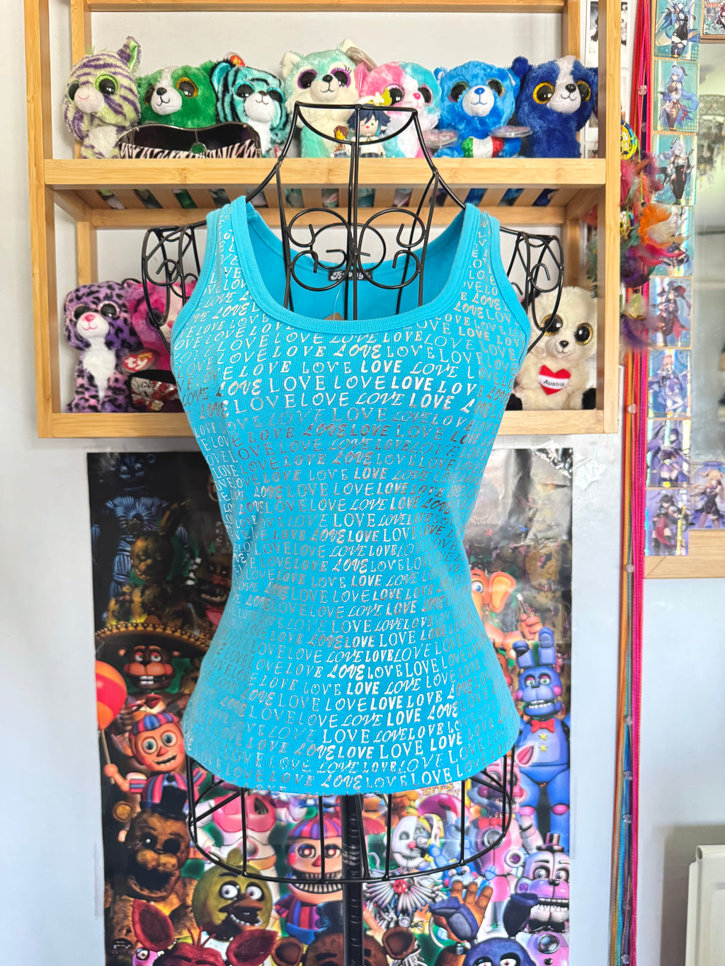 y2k vintage deadstock bnwt aqua blue metallic graphic sleeveless vest top