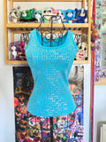 y2k vintage deadstock bnwt aqua blue metallic graphic sleeveless vest top
