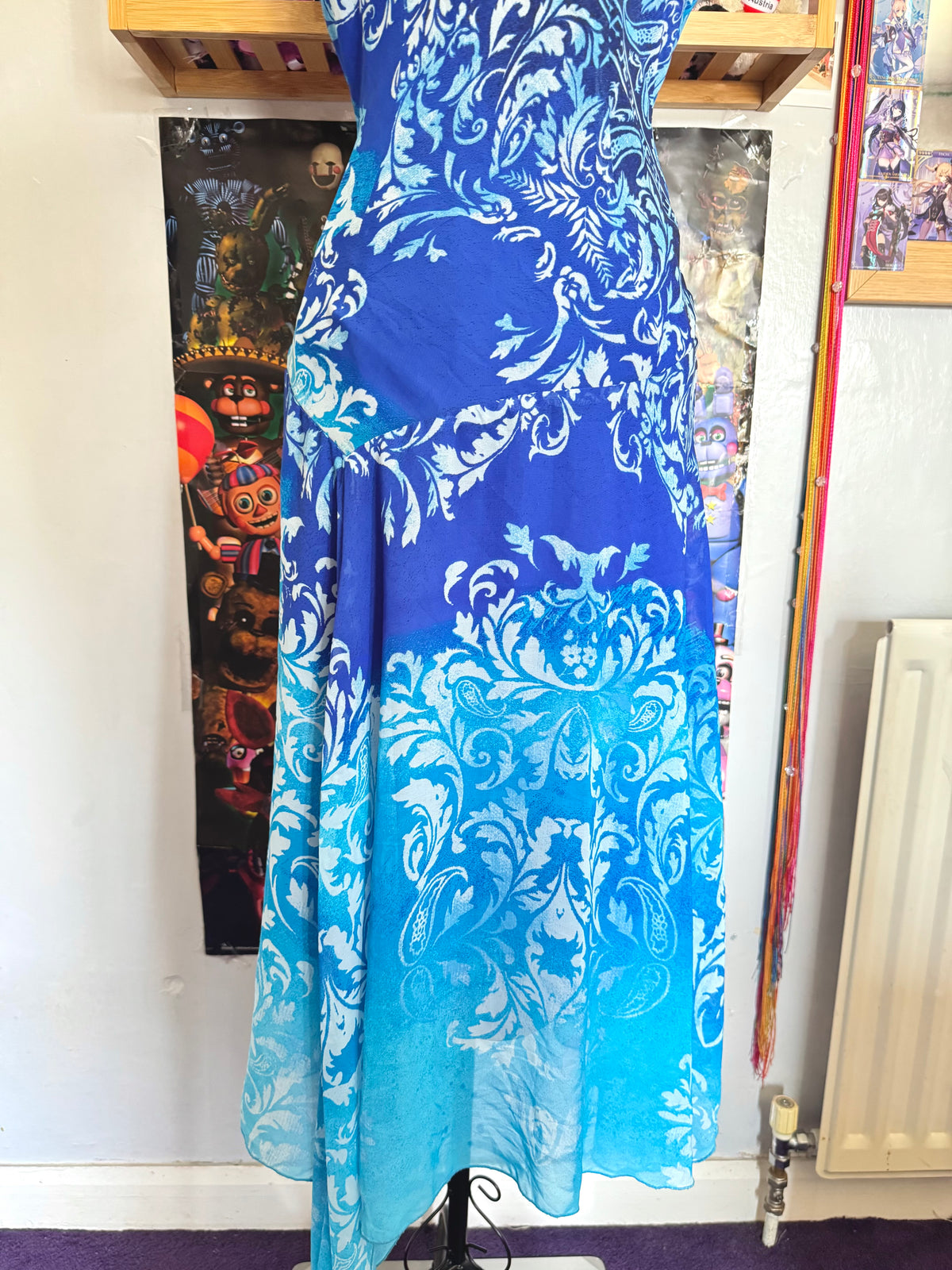 y2k vintage ombre effect waterfall blue maxi dress