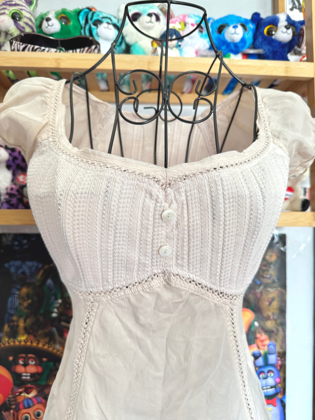 y2k vintage cream babydoll cap sleeve top