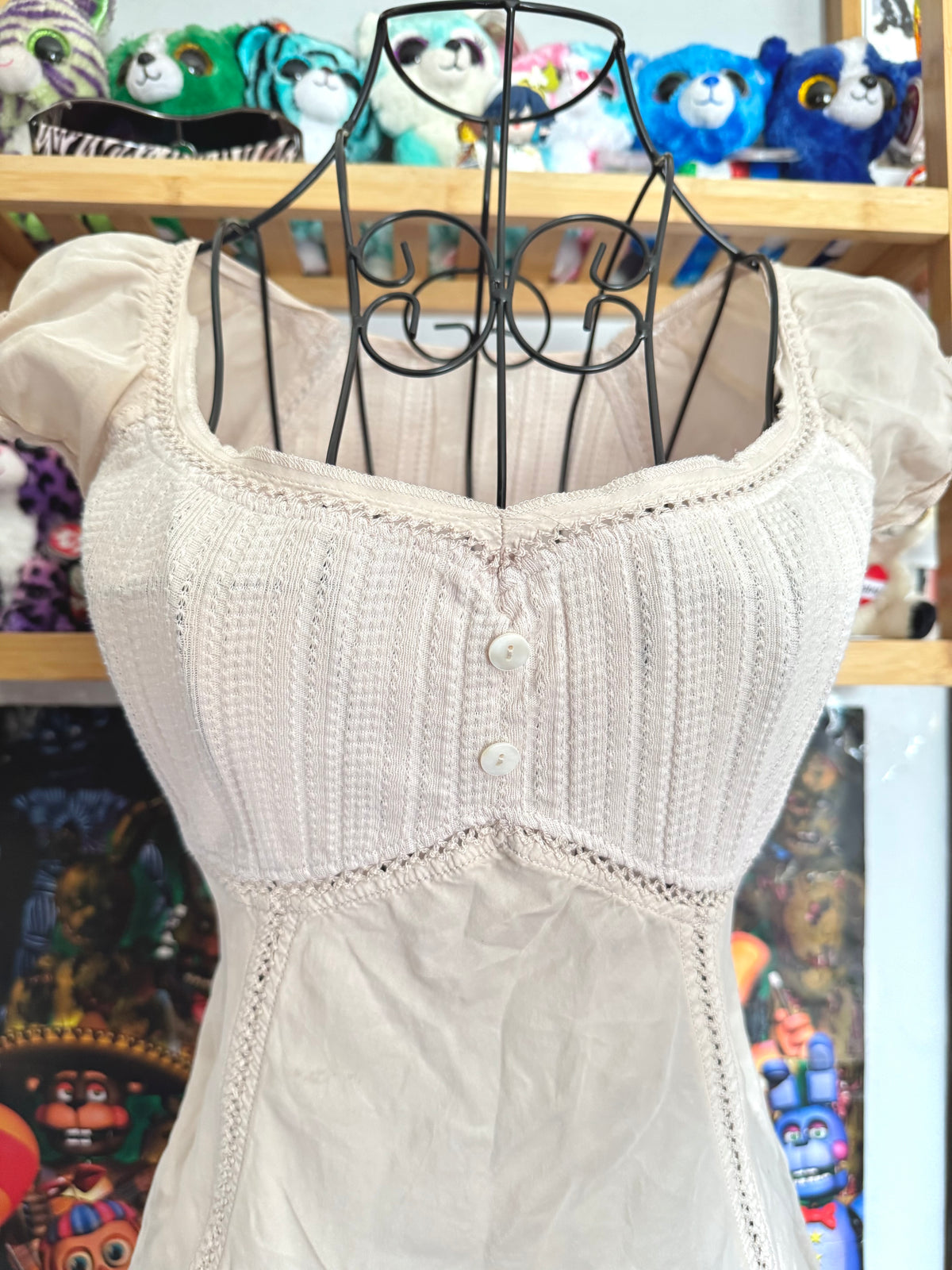 y2k vintage cream babydoll cap sleeve top