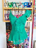 y2k vintage silk emerald green floral layered asymmetrical hem cami top