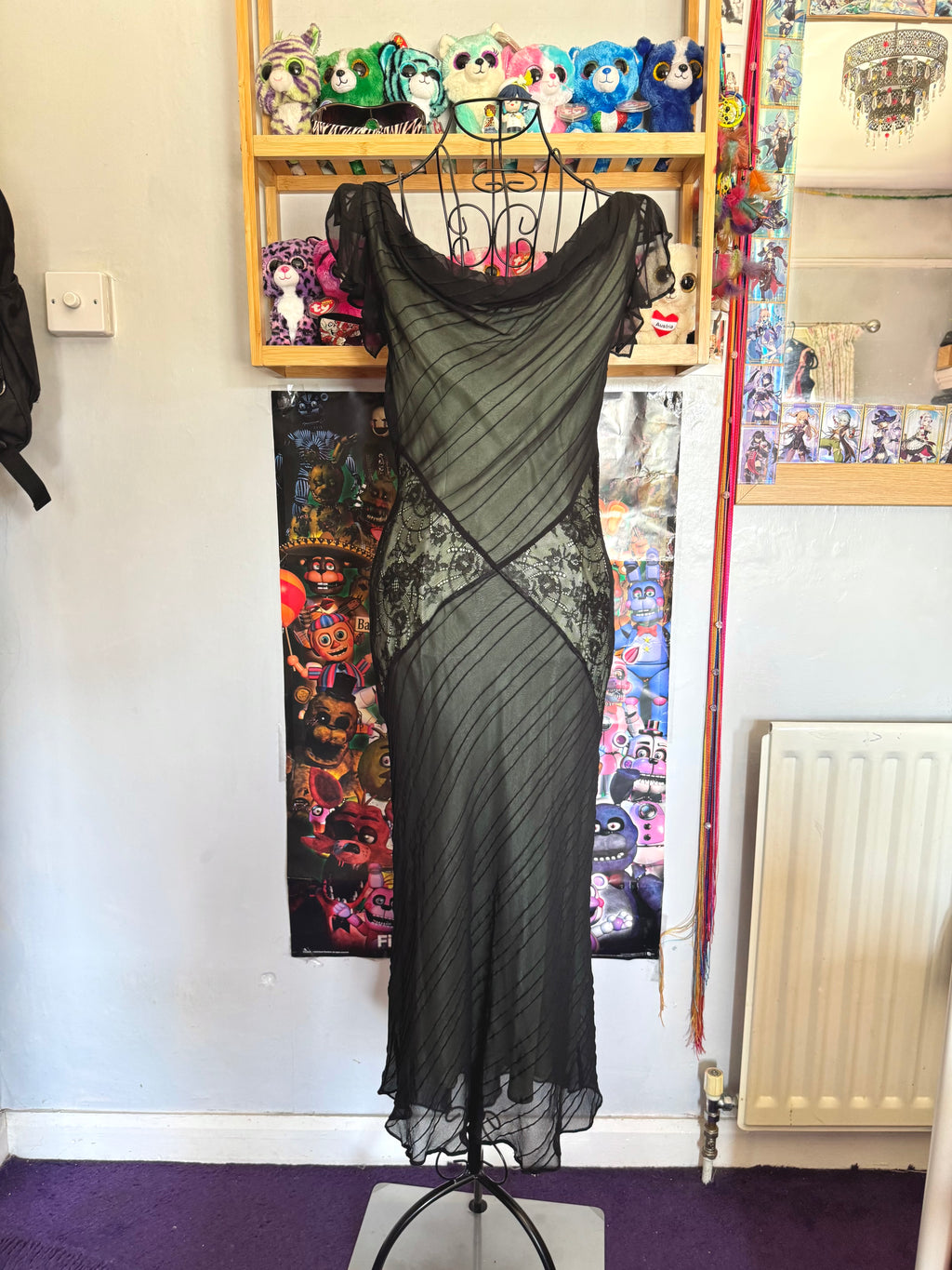 y2k vintage silk mint and black maxi length boat neck dress
