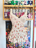 y2k vintage cream floral print sequin embellished ruffle lace trim cami top