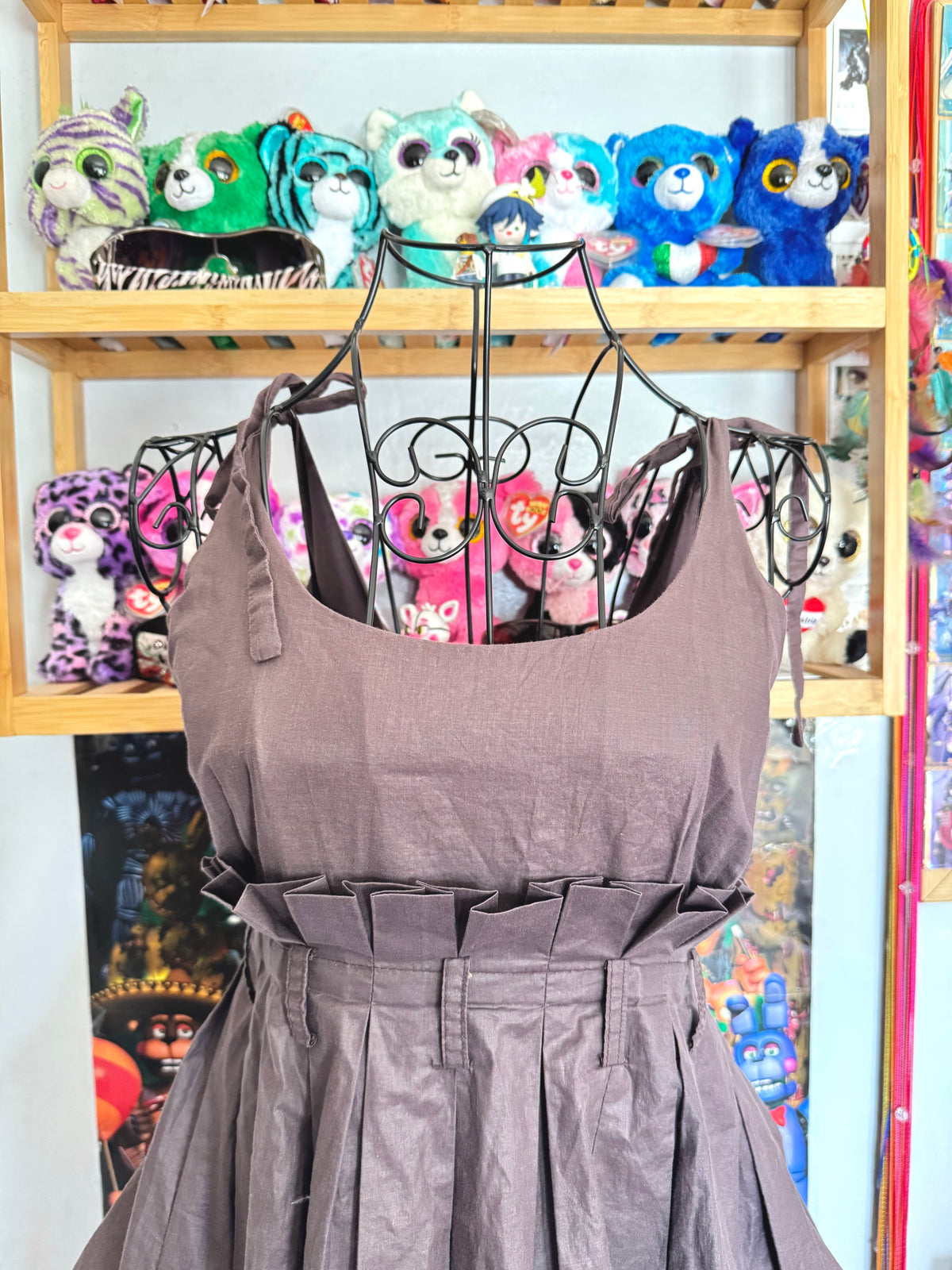 y2k vintage chocolate brown bubble hem floaty babydoll mini dress festival archival