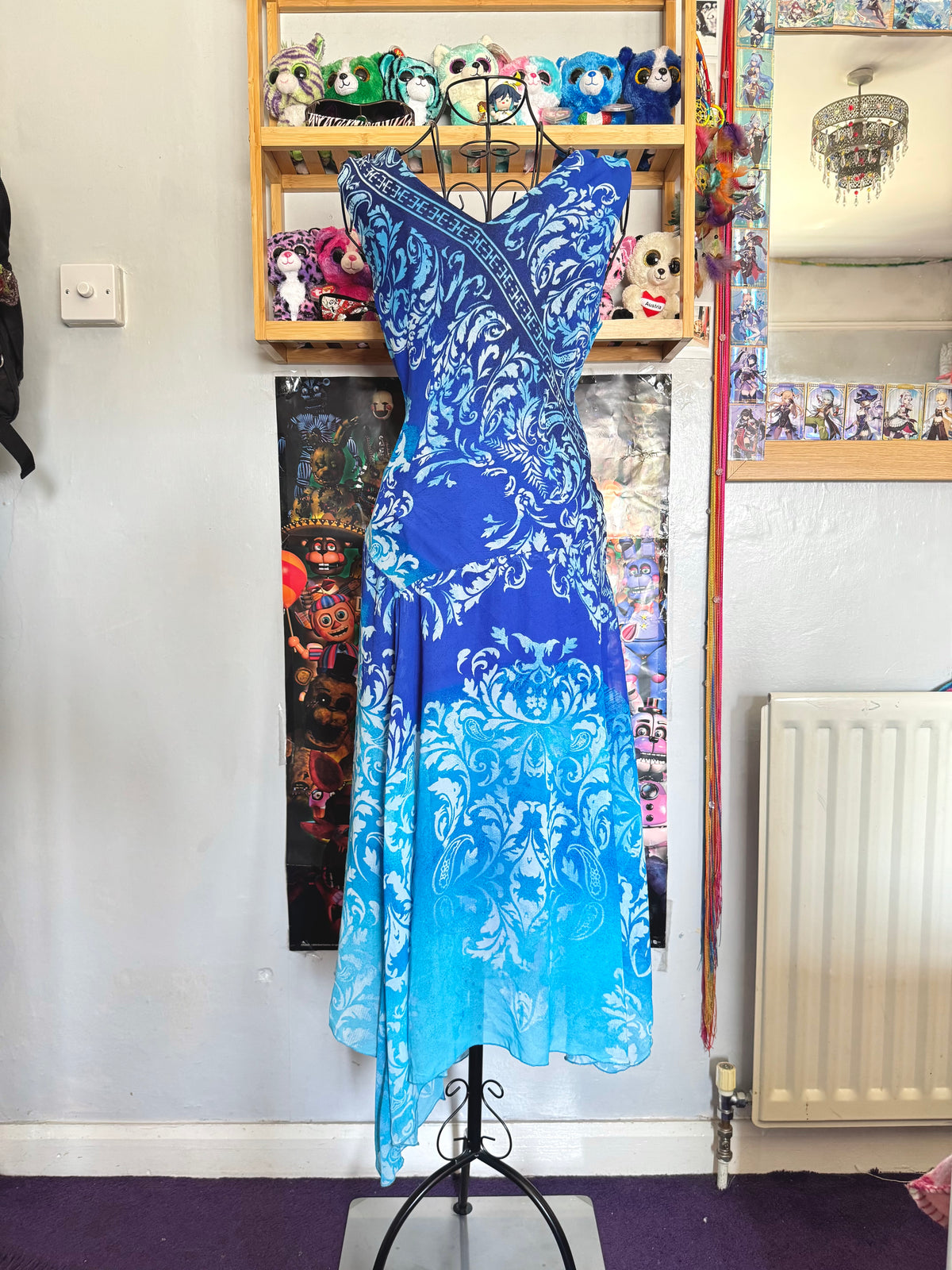 y2k vintage ombre effect waterfall blue maxi dress