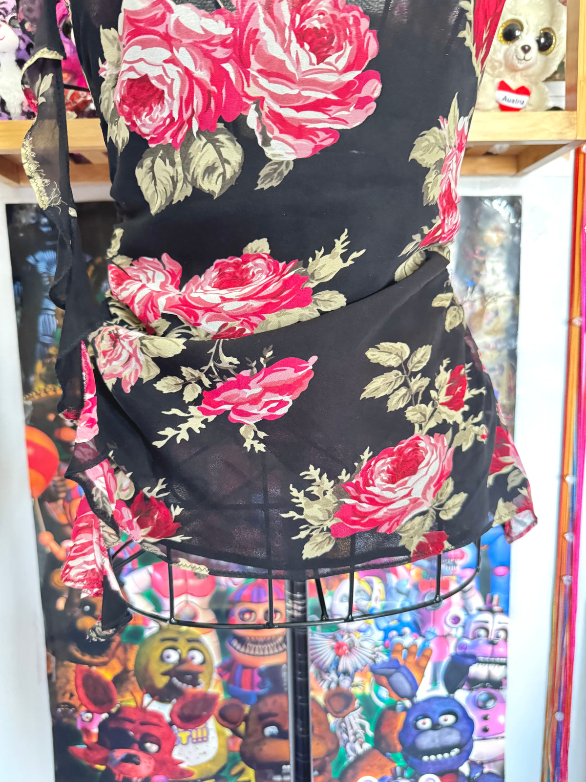 y2k vintage silk floral print ruched fitted cami top with rosette detail