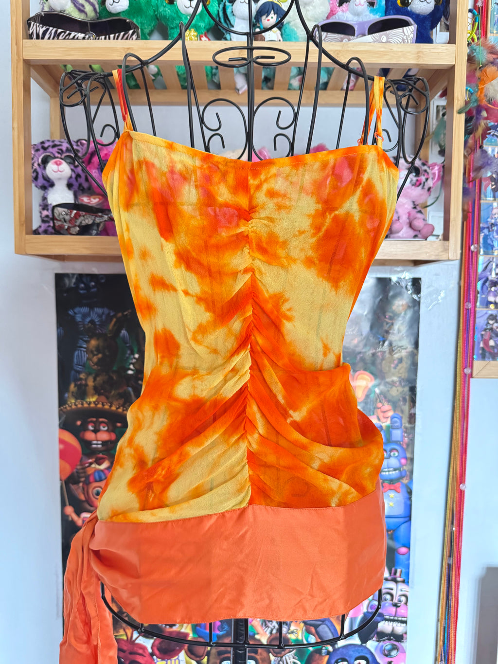y2k vintage 2002 silk tie dye effect sequin embellished cami top warm autumnal