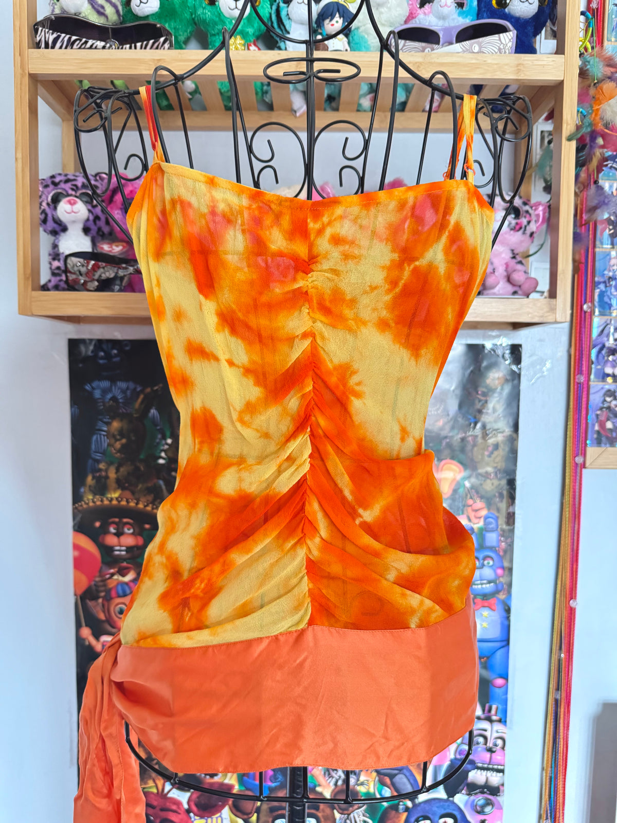 y2k vintage 2002 silk tie dye effect sequin embellished cami top warm autumnal