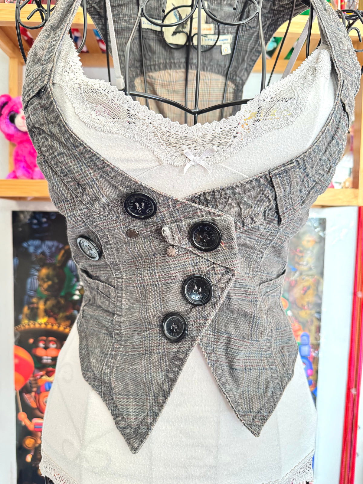 y2k vintage grey button up sleeveless fitted waistcoat