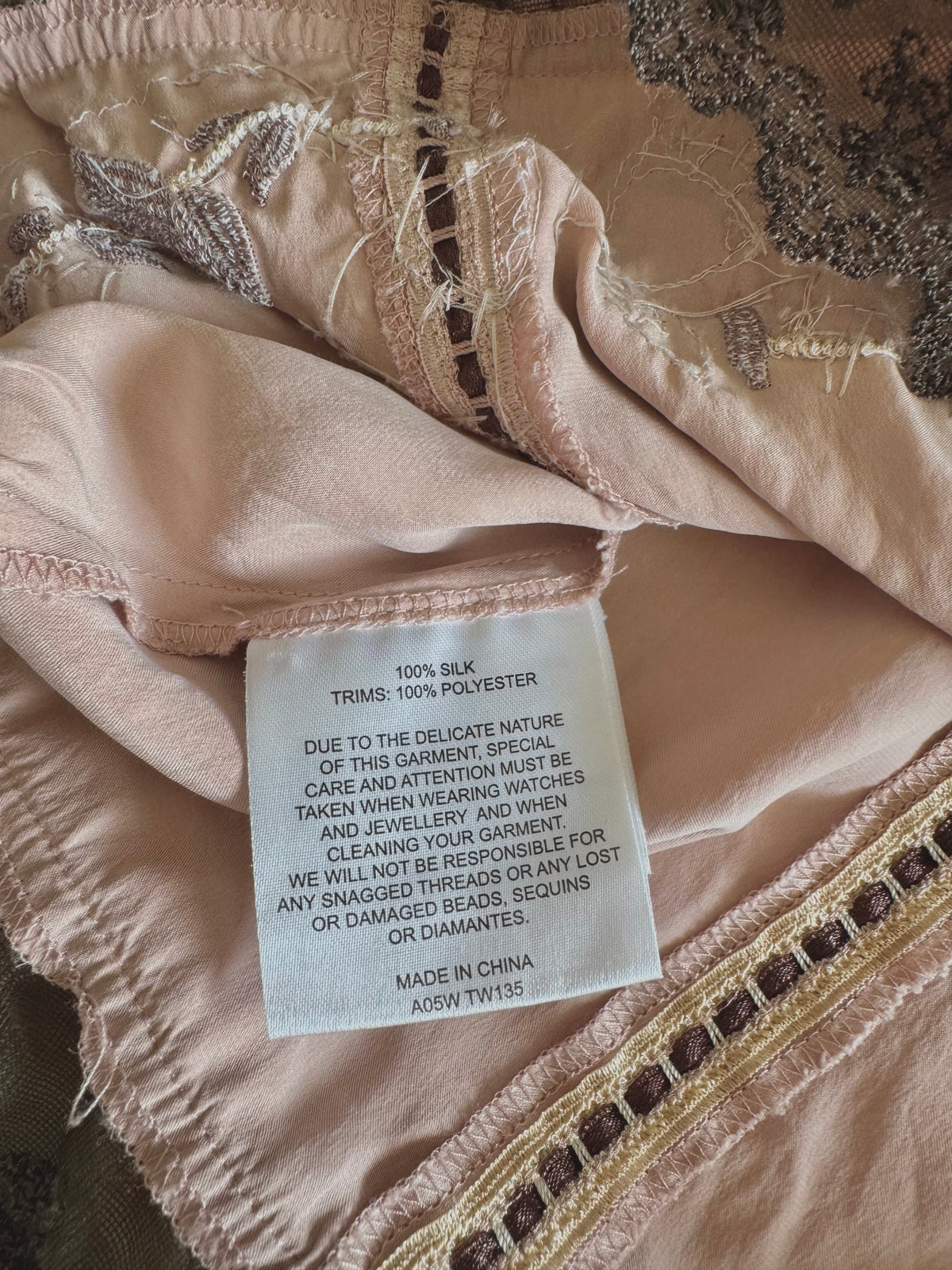 y2k vintage dusky pink silk cami top with 3D flowers embellished