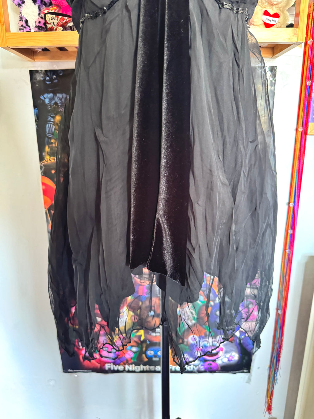 y2k vintage black and grey layered floaty babydoll cami top with velvet accents